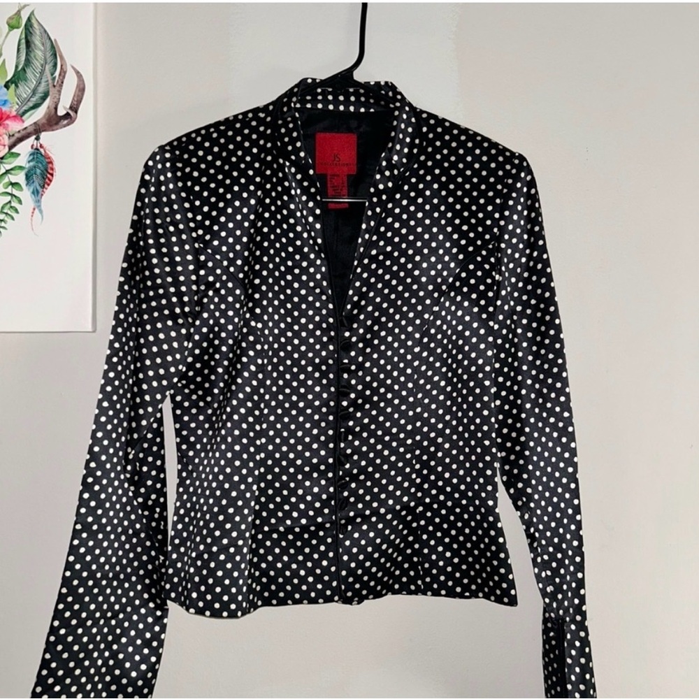 JS Collection Vintage Long Sleeve Top polkadots black & white top Sz 6